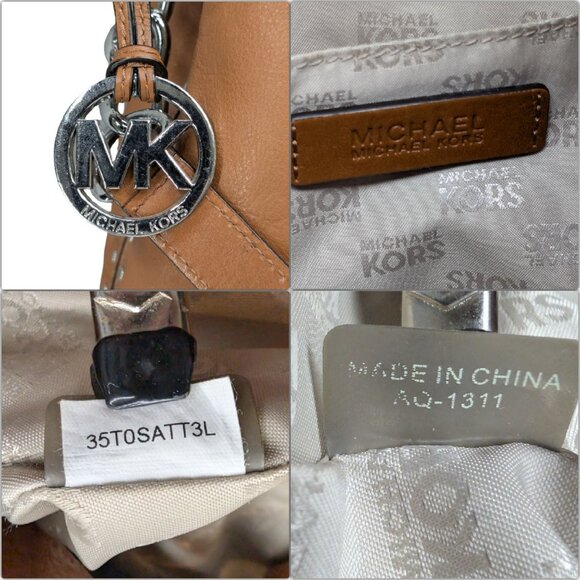 Michael Kors Leather Astor Tote Bag Tan Brown Shoulder Bag 2 Straps Studded 15" - Picture 11 of 13